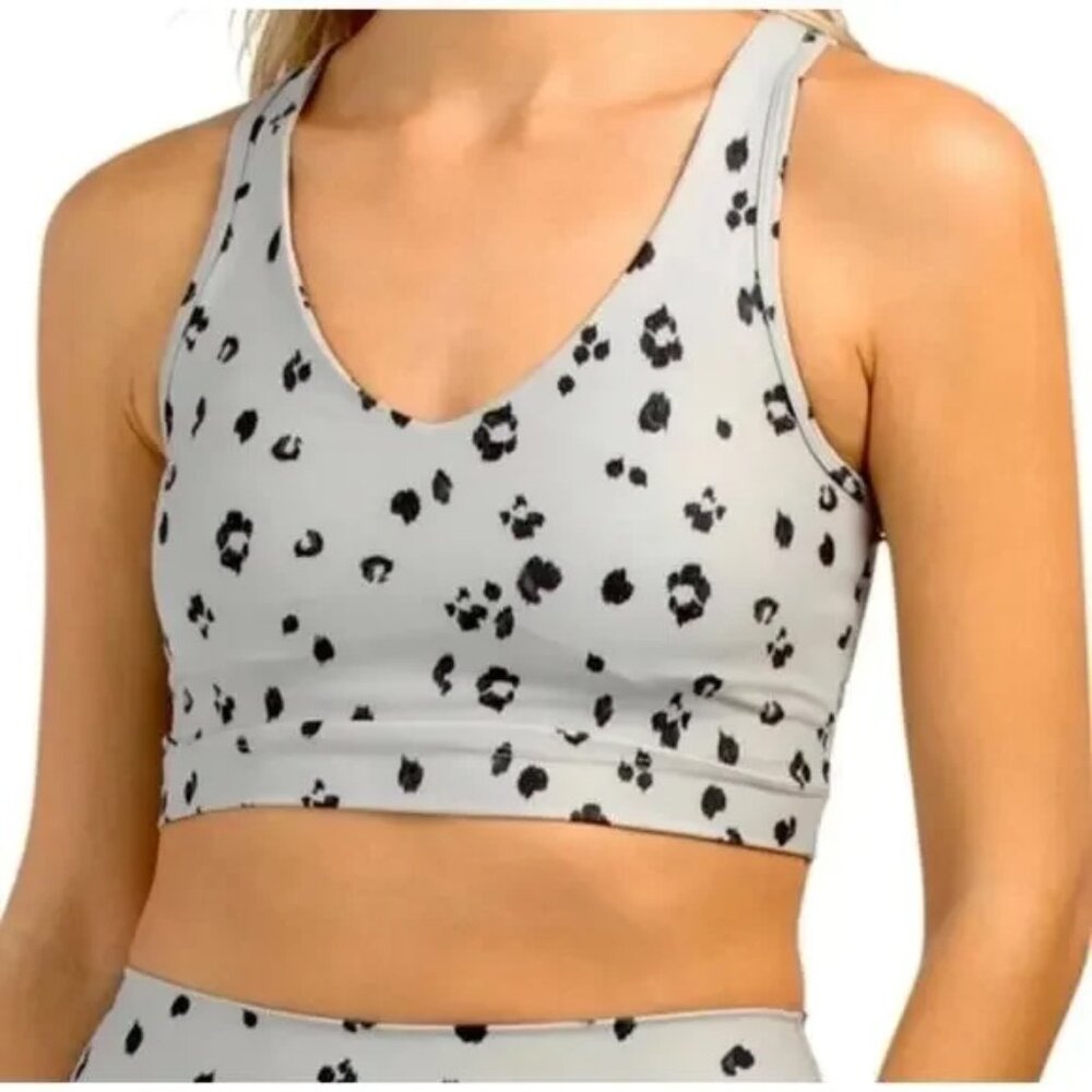 Sage Collective Gray Black Leopard Print Crop Top Sports Bra M